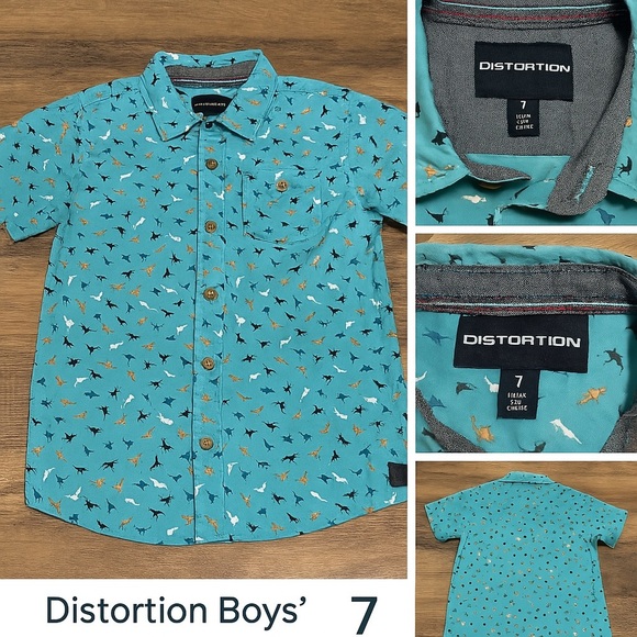 Distortion Boys’ Dinosaur Print Button-Up Shirt - Picture 1 of 6